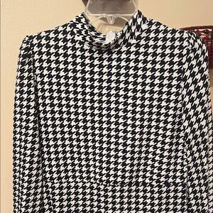 Elegant Black and White Houndstooth long sleeve Dress L